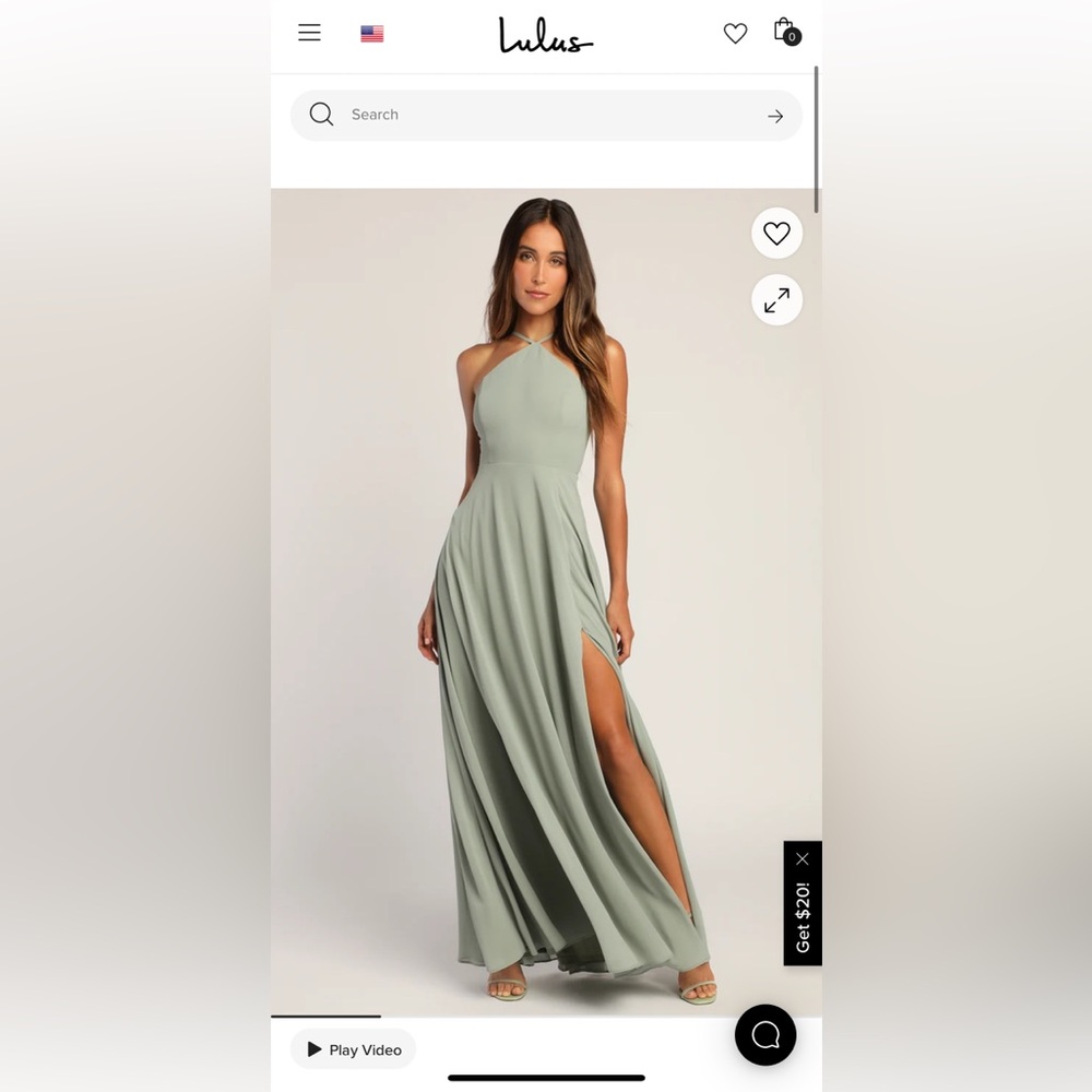 Lulus Absolutely Breathtaking Sage Brush Maxi Dress  New with Tags, size medium